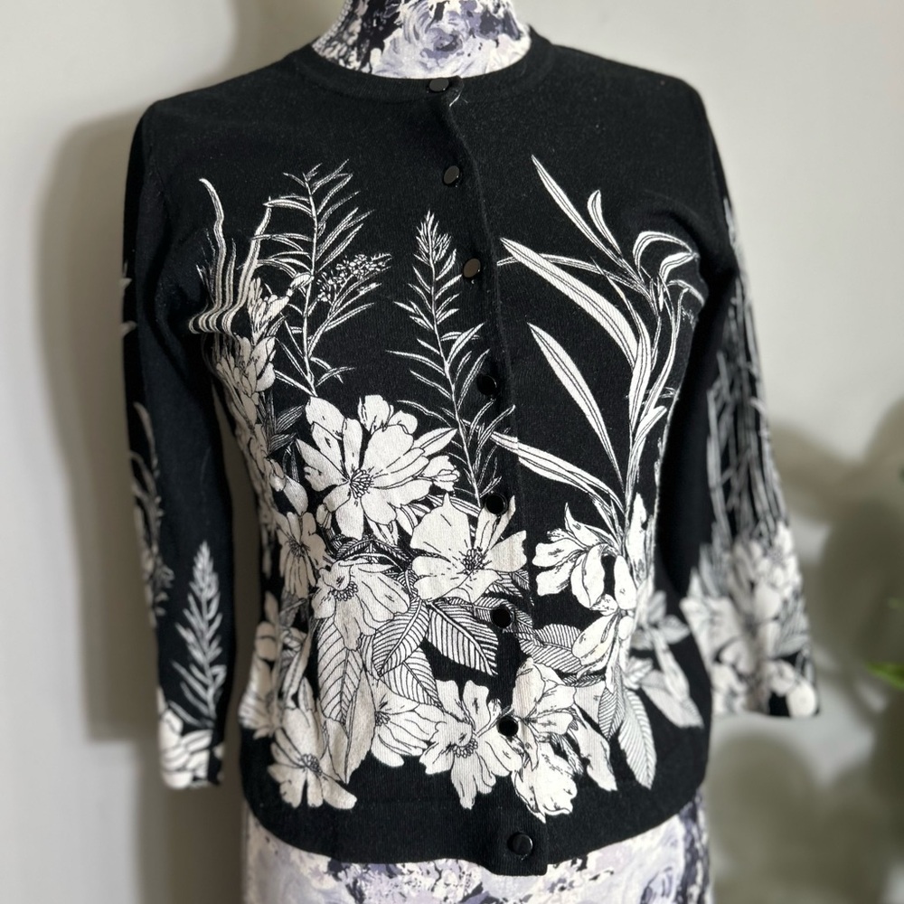 Floral Black and White Women's Sweater